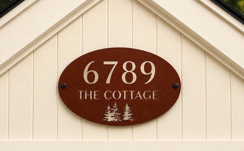 Personalized Sign Evergreen Tree Custom Door Plaque Oval Metal Address Sign Outdoor Family Name Marker Entrance Rustic Home Wall Gift Realto image 20