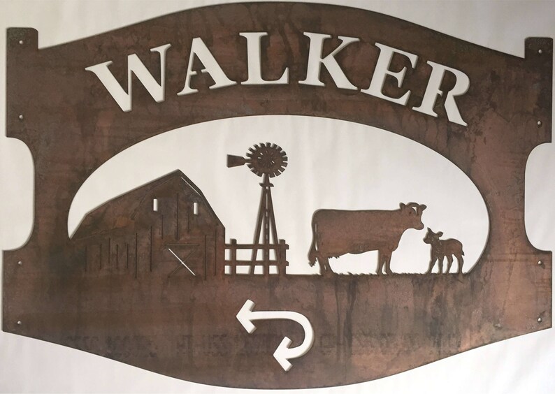 BARN COW Sign Windmill ranch brand Metal FARM Sign