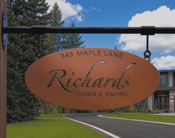Metal Address Sign Custom House Number Plaque Personalized Name Oval Metal Family Sign Laser Cut Outdoor Entrance Rustic Farmhouse Sign