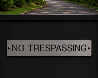No Trespassing Sign Warning Metal Black Powder Coat Finish Durable Outdoor Property Security Marker Keep Off Gate Entrance Display Beware