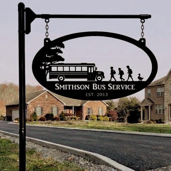 Metal School Bus Driver Sign Personalized Name Custom Transportation Wall Hanging Rustic Artwork Teacher Gift Retirement Plaque Garage
