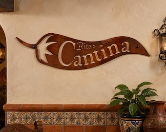 Chili Pepper Sign Metal Wall Hanging Custom Restaurant Decoration Personalized Cantina Jalapeno Southwestern Bar Display Laser Cut Design