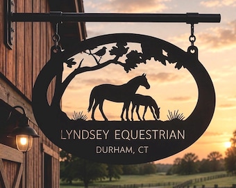 Horse Metal Sign Custom Name Personalized Gift Equestrian Enthusiast Mare and Foal Horse Farm Sign Outdoor Ranch Wall Hanging Rustic Stable