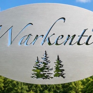 Personalized Sign Evergreen Tree Custom Door Plaque Oval Metal Address Sign Outdoor Family Name Marker Entrance Rustic Home Wall Gift Realto image 8