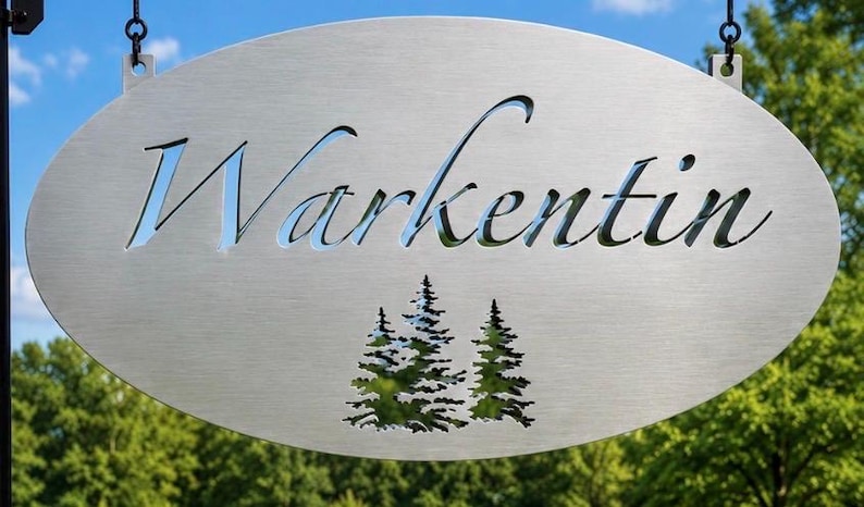 Personalized Sign Evergreen Tree Custom Door Plaque Oval Metal Address Sign Outdoor Family Name Marker Entrance Rustic Home Wall Gift Realto image 8