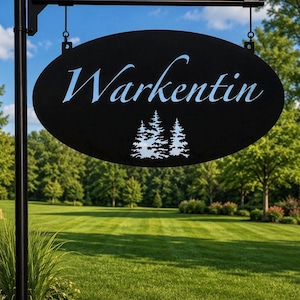 Personalized Sign Evergreen Tree Custom Door Plaque Oval Metal Address Sign Outdoor Family Name Marker Entrance Rustic Home Wall Gift Realto image 7