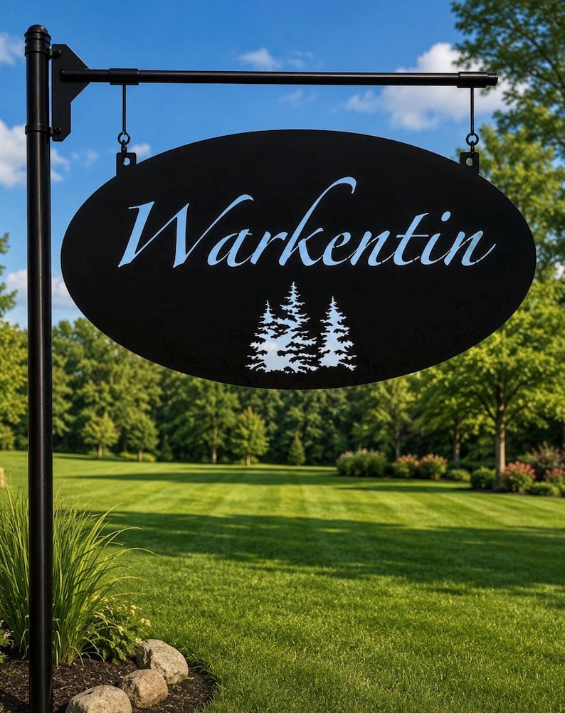 Personalized Sign Evergreen Tree Custom Door Plaque Oval Metal Address Sign Outdoor Family Name Marker Entrance Rustic Home Wall Gift Realto image 7