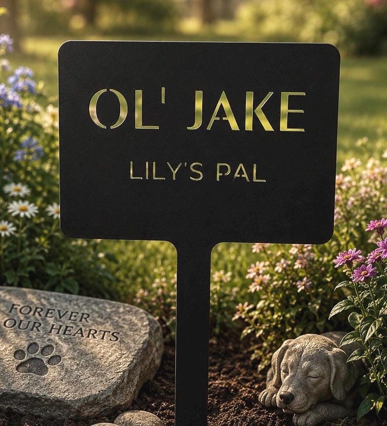 Black powder coated pet grave marker metal sign