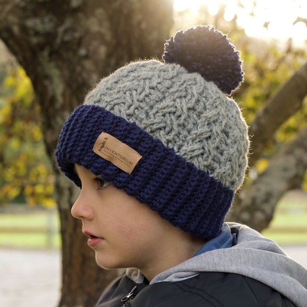 CROCHET PATTERN -"Carter Beanie"  Crochet Pattern, crochet patterns for cabled winter hat, thick and warm crochet beanie, Boys Patterns