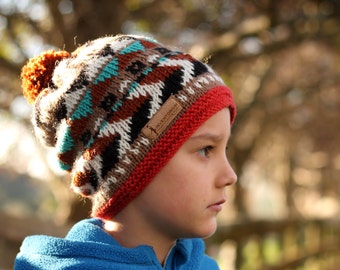 KNITTING PATTERN - snowboarding Hat "Kobe Slouchy Beanie" Snow Slouch, Boys patterns, knitting pattern, winter hat for children