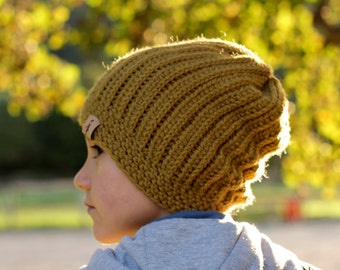 CROCHET PATTERN Knit look crochet, "Tresten Slouch" cool crochet pattern, slouchy boys hats, boys beanies, Infant Adult sizes, winter