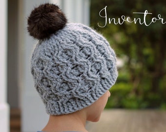 CROCHET PATTERN Cable Beanie "Aston Cable Beanie" Hats Pattern, Crochet Cables PDF trending winter beanies, luxe pom