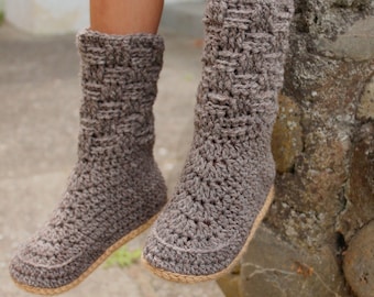 CROCHET PATTERN - "basketweave slipper" - childrens slippers, crochet pattern, childs, kids sizes, childs crochet slippers