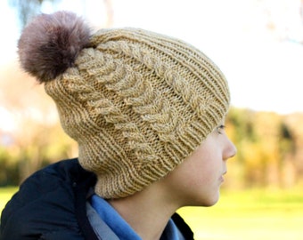 KNITTING PATTERN "Lennox Cable Beanie" Toddler, Child and Adult sizes, Slouchy knitted beanie, cable knit Pattern Only