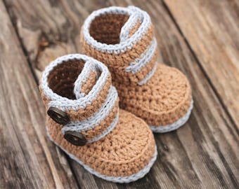 CROCHET PATTERN - Baby Booties, Baby Boy Booties "Kohl Button Boot" Modern Bootie Pattern, Boys, Crochet Booties