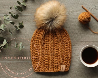 CROCHET PATTERN "Sven Beanie" medium #4 yarn crochet pattern, puff stitch beanie, bobble hat, pompom autumn 2023 English Language Only