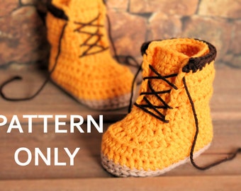 CROCHET PATTERN boots for baby boys fall booties "Woodsman" Construction Boot Crochet Pattern, Yellow,