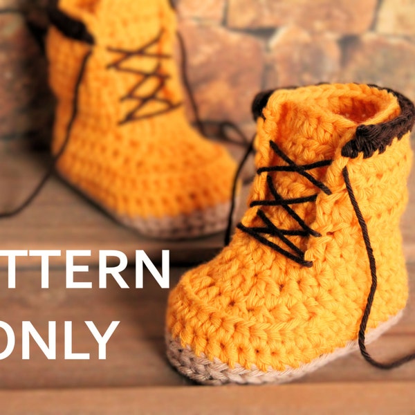 CROCHET PATTERN boots for baby boys fall booties "Woodsman" Construction Boot Crochet Pattern, Yellow,