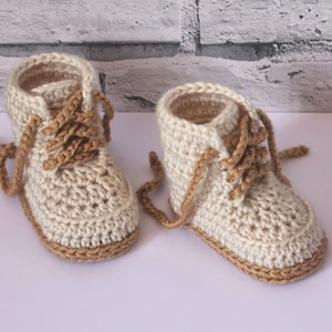 CROCHET PATTERN English Language Only Combat Boot Crochet Pattern, Beige Construction Baby Booties, trending baby shower ideas, white image 4