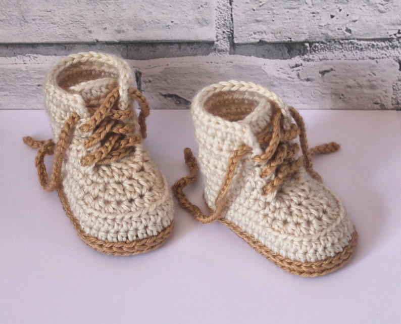 CROCHET PATTERN English Language Only Combat Boot Crochet Pattern, Beige Construction Baby Booties, trending baby shower ideas, white image 4