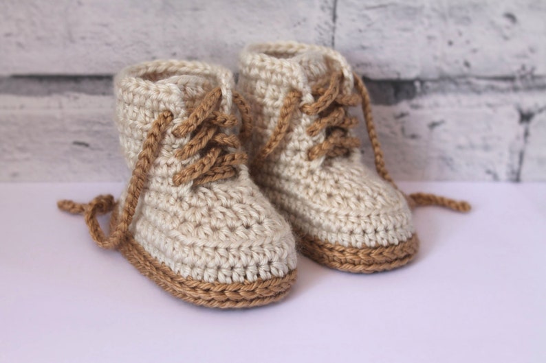 CROCHET PATTERN English Language Only Combat Boot Crochet Pattern, Beige Construction Baby Booties, trending baby shower ideas, white image 1