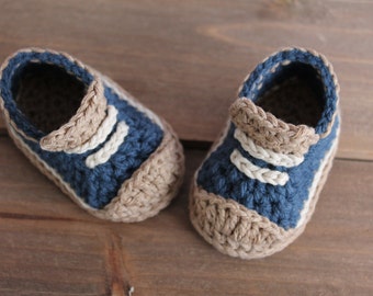 CROCHET PATTERN - "Crete" Sneaker, Modern Pattern, low top sneaker, cute blue crochet baby shoes, cool boys shoes    English Language Only