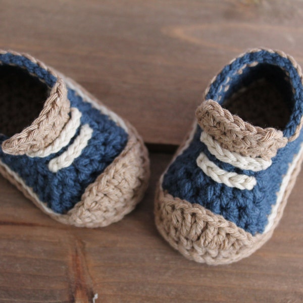 CROCHET PATTERN - "Crete" Sneaker, Modern Pattern, low top sneaker, cute blue crochet baby shoes, cool boys shoes    English Language Only