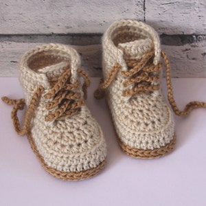 CROCHET PATTERN English Language Only Combat Boot Crochet Pattern, Beige Construction Baby Booties, trending baby shower ideas, white image 2