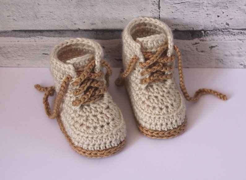 CROCHET PATTERN English Language Only Combat Boot Crochet Pattern, Beige Construction Baby Booties, trending baby shower ideas, white image 2