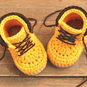 CROCHET PATTERN boots for baby boys fall booties Woodsman Construction Boot Crochet Pattern, Yellow, image 3