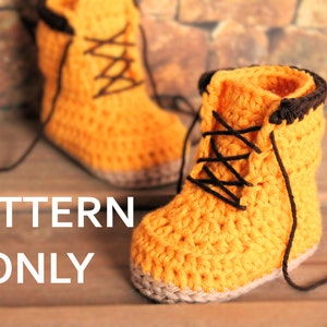 CROCHET PATTERN Baby Boys "Woodsmen" Construction Boots Crochet Pattern, Yellow Crochet Baby, English language, PATTERN