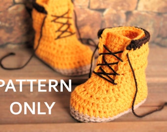 CROCHET PATTERN Baby Boys &quot;Woodsmen&quot; Construction Boots Crochet Pattern, Yellow Crochet Baby, English language, PATTERN