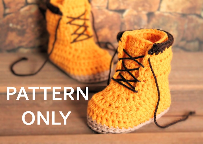 CROCHET PATTERN Baby Boys Woodsmen Construction Boots Crochet Pattern, Yellow Crochet Baby, English language, PATTERN image 1