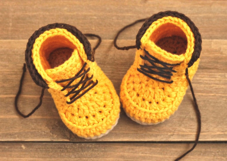 CROCHET PATTERN Baby Boys Woodsmen Construction Boots Crochet Pattern, Yellow Crochet Baby, English language, PATTERN image 3