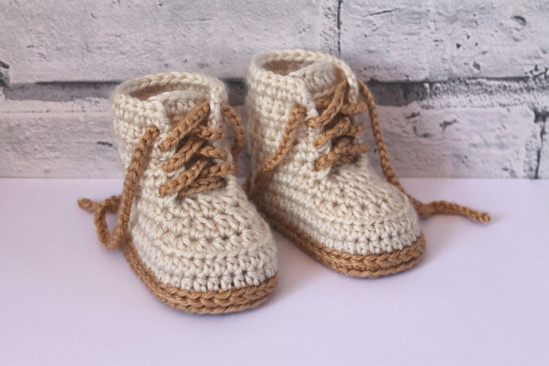 CROCHET PATTERN English Language Only Combat Boot Crochet Pattern, Beige Construction Baby Booties, trending baby shower ideas, white image 3