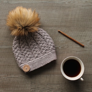 CROCHET PATTERN -   &quot;Cruise Cabled Beanie&quot; Crochet Beanie PDF Cable Hat, crochet cable pompom beanie    English Language Only