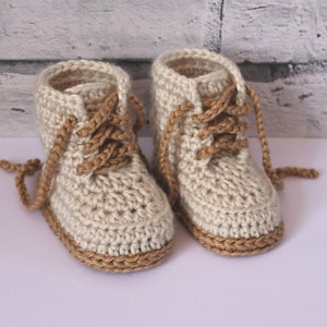 CROCHET PATTERN English Language Only Combat Boot Crochet Pattern, Beige Construction Baby Booties, trending baby shower ideas, white image 5