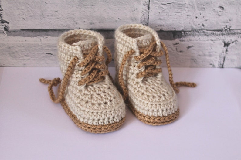 CROCHET PATTERN English Language Only Combat Boot Crochet Pattern, Beige Construction Baby Booties, trending baby shower ideas, white image 5