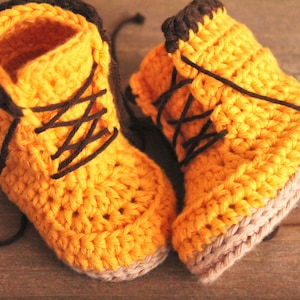 CROCHET PATTERN boots for baby boys fall booties Woodsman Construction Boot Crochet Pattern, Yellow, image 2