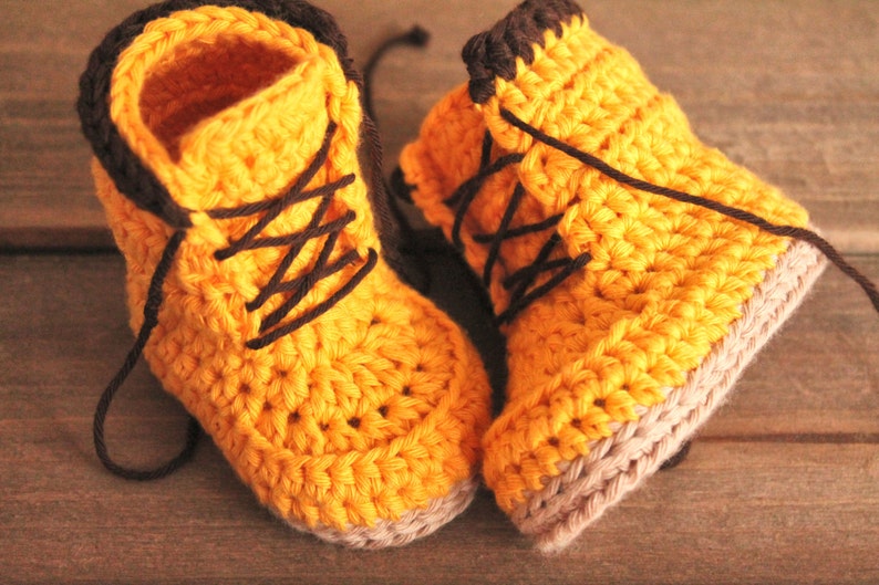 CROCHET PATTERN boots for baby boys fall booties Woodsman Construction Boot Crochet Pattern, Yellow, image 2
