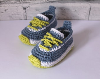 CROCHET PATTERN baby boys sneakers "Federation" Runners Crochet Pattern, Blue Sneakers    English Language Only