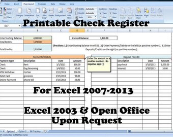 excel check book register help with balancing checkbook etsy