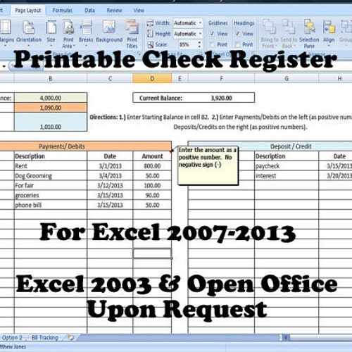 Printable Check Register How to Balance a Check Book New Etsy
