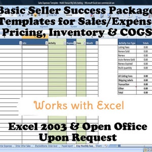 Basic Seller Success Package 5 Templates for Sales/Expenses, Pricing, Inventory & COGS image 2