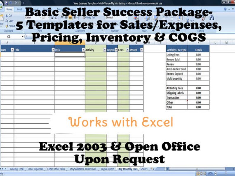 Basic Seller Success Package 5 Templates for Sales/Expenses, Pricing, Inventory & COGS image 2