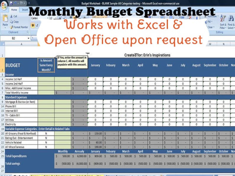 monthly budget excel