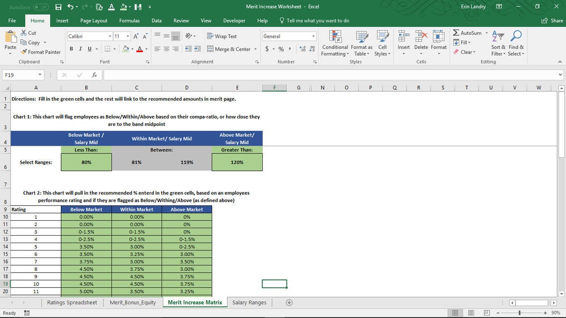 Annual Employee Merit Increase Spreadsheet, Excel Template for a Merit ...