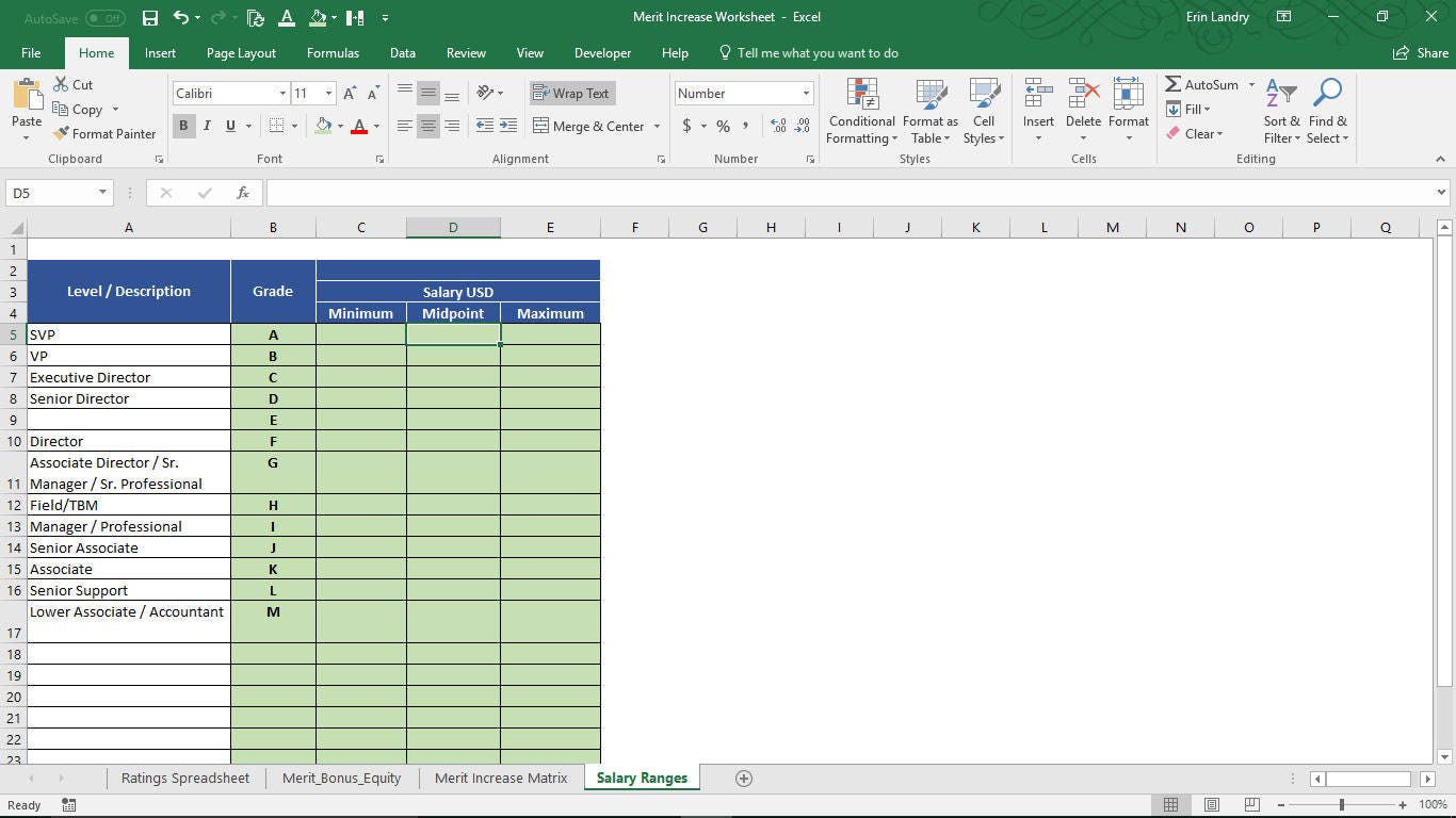 Annual Employee Merit Increase Spreadsheet, Excel Template for a Merit