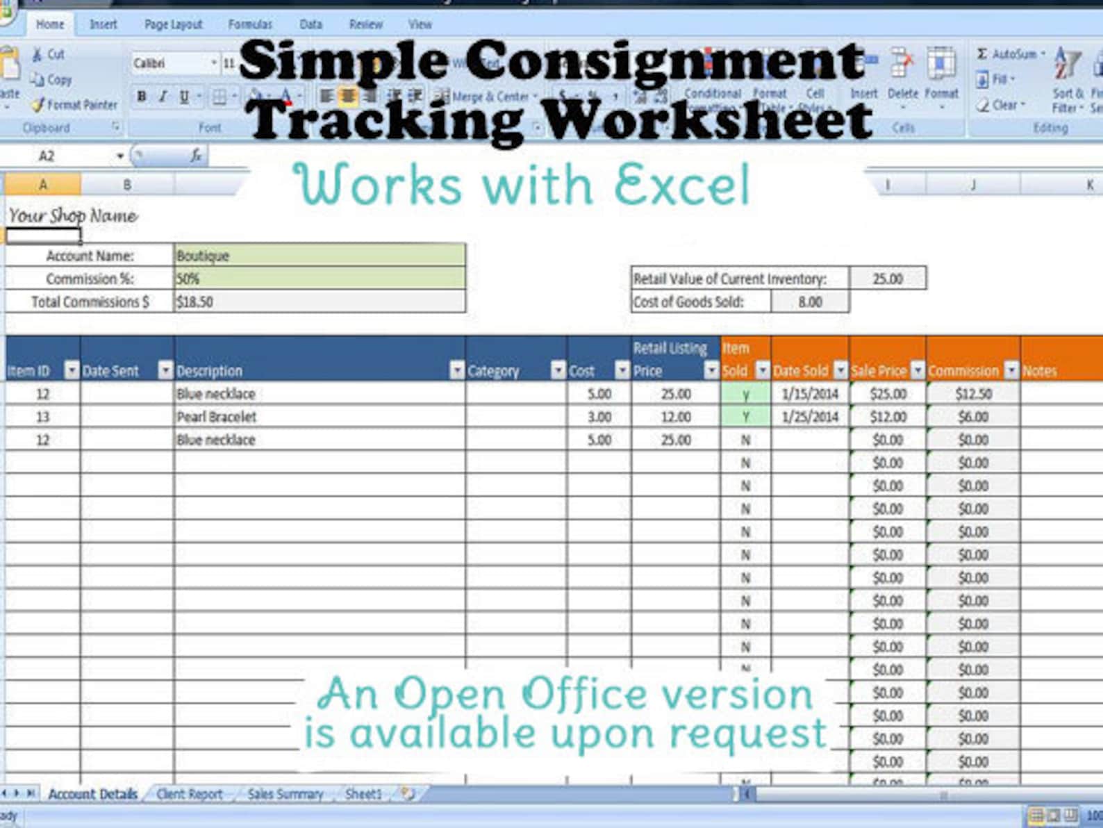 Simple Consignment Tracking Worksheet Calculates Your Sales Commissions