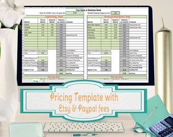Plantilla de precios para vendedores de Etsy, hoja de cálculo de Excel que incluye tarifas de Etsy y PayPal integradas en los precios